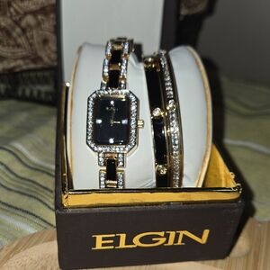 Elgin Black and Gold Watch Set